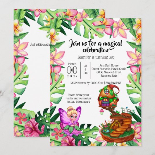 Fantasy sprookjeshuis tropische bloemen goblin par kaart (Voorkant / Achterkant)