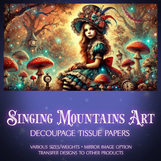 Fantasy Steampunk Alice On Mushroom Decoupage Tissuepapier