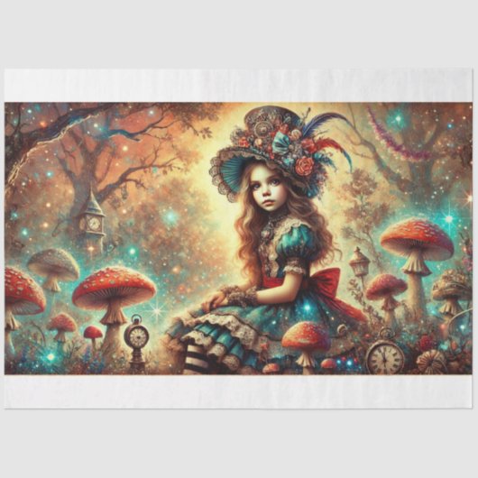 Fantasy Steampunk Alice On Mushroom Decoupage Tissuepapier (Voorkant)