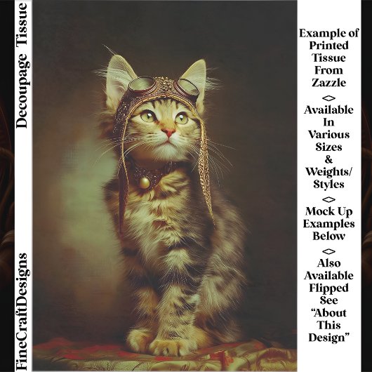 Fantasy Steampunk Aviator Kitten FB6R Decoupage Tissuepapier