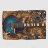 Fantasy Steampunk  Blue Guitar Golfhanddoek (Horizontaal)