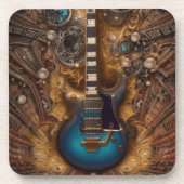 Fantasy Steampunk  Blue Guitar Waterverf Bier Onderzetter (Voorkant)