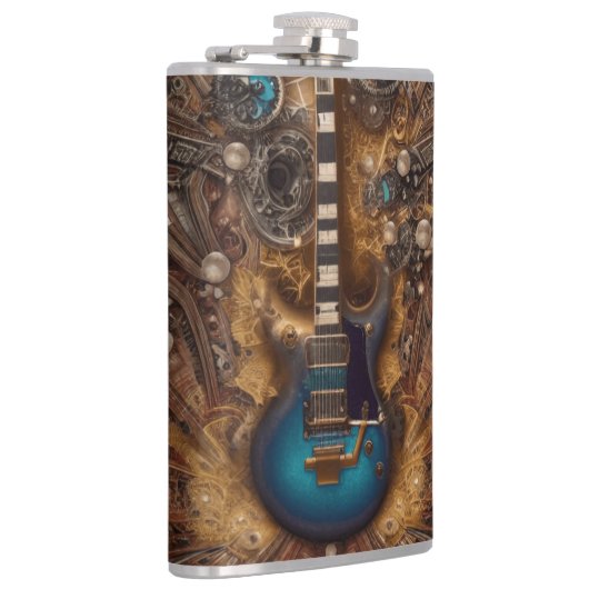 Fantasy Steampunk  Blue Guitar Waterverf Heupfles (Rechts)
