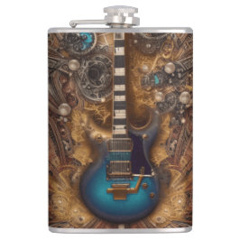 Fantasy Steampunk  Blue Guitar Waterverf Heupfles