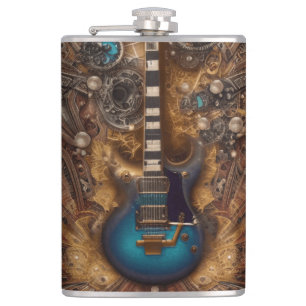 Fantasy Steampunk  Blue Guitar Waterverf Heupfles
