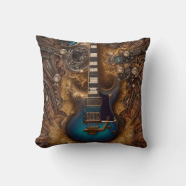 Fantasy Steampunk Blue Guitar Waterverf Kussen