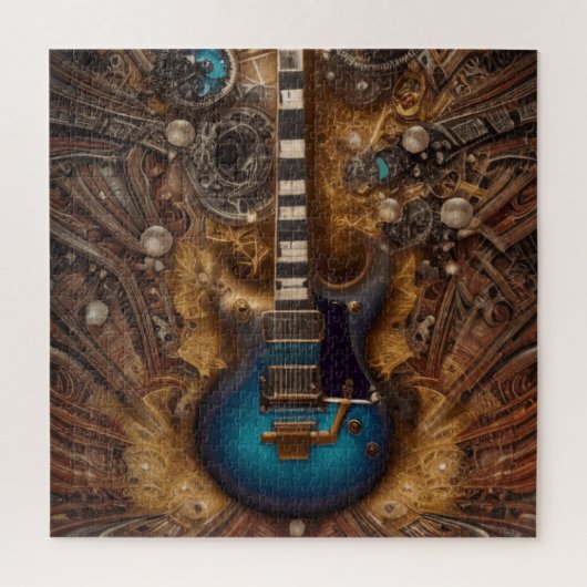 Fantasy Steampunk  Blue Guitar Waterverf Legpuzzel (Verticaal)