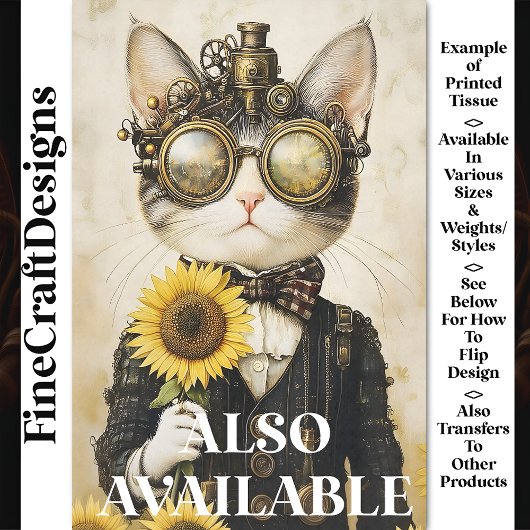 Fantasy Steampunk Cat, Zonnebloemen AL1F Decoupage Tissuepapier