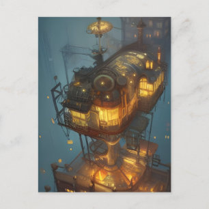 Fantasy Steampunk City Aerial Uitzicht Briefkaart