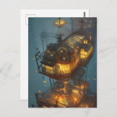 Fantasy Steampunk City Aerial Uitzicht Briefkaart (Voorkant / Achterkant)