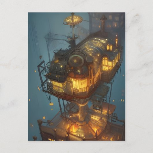 Fantasy Steampunk City Aerial Uitzicht Briefkaart (Voorkant)