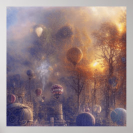 Fantasy Steampunk Hot Air-ballonnen Poster