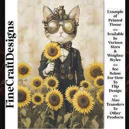 Fantasy Steampunk Kat, Zonnebloemen AL1F Découpage Tissuepapier