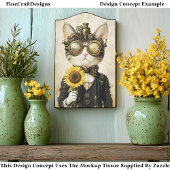 Fantasy Steampunk Kat, Zonnebloemen AL1H Découpage Tissuepapier