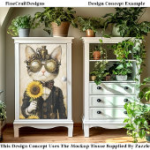 Fantasy Steampunk Kat, Zonnebloemen AL1H Découpage Tissuepapier
