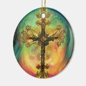 Fantasy Steampunk  Kruis in Aqua Keramisch Ornament (Links)