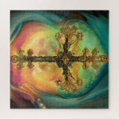 Fantasy Steampunk  Kruis in Aqua Waterverf Legpuzzel (Horizontaal)