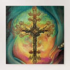 Fantasy Steampunk  Kruis in Aqua Waterverf Legpuzzel