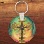 Fantasy Steampunk Kruis in Aqua Waterverf Sleutelhanger (Voorkant)