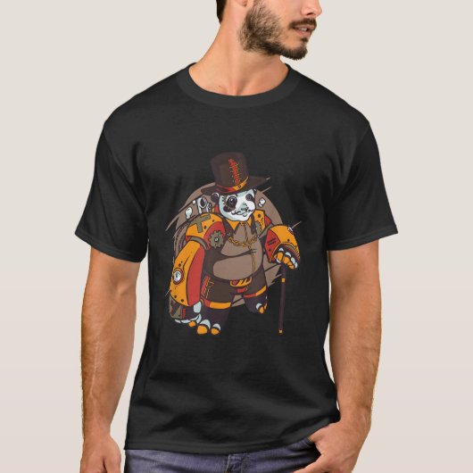 Fantasy Steampunk Metal Robot Panda Mystical T-shirt (Voorkant)
