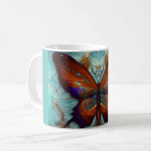 Fantasy Steampunk Oranje Butterfly Aqua Waterverf Koffiemok (Voorkant links)
