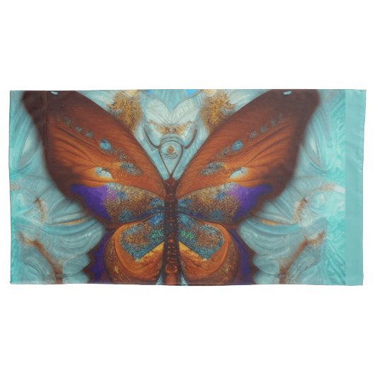 Fantasy Steampunk Oranje Butterfly Aqua Waterverf Kussensloop (Voorkant-Links)