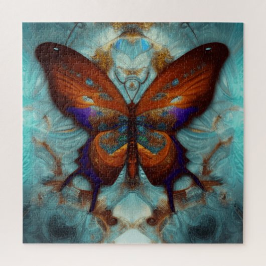 Fantasy Steampunk Oranje Butterfly Aqua Waterverf Legpuzzel (Verticaal)