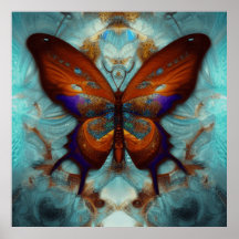 Fantasy Steampunk Oranje Butterfly Aqua Waterverf