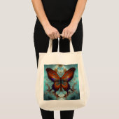 Fantasy Steampunk Oranje Butterfly Aqua Waterverf Tote Bag (Voorkant (product))