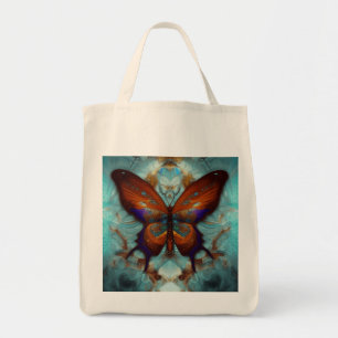 Fantasy Steampunk Oranje Butterfly Aqua Waterverf Tote Bag