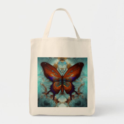 Fantasy Steampunk Oranje Butterfly Aqua Waterverf Tote Bag (Voorkant)