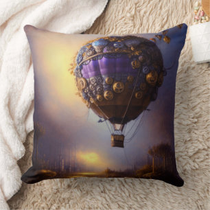 Fantasy Steampunk Paarse  luchtballon Kussen