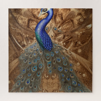 Fantasy Steampunk Peacock Blue in Waterverf Legpuzzel