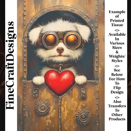 Fantasy Steampunk Puppy Dog + Hart AR4 Decoupage Tissuepapier