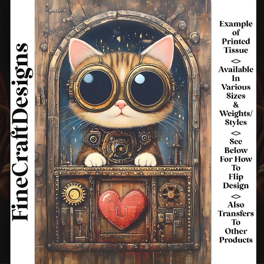 Fantasy Steampunk Tabby Katje AR2 Decoupage Tissuepapier