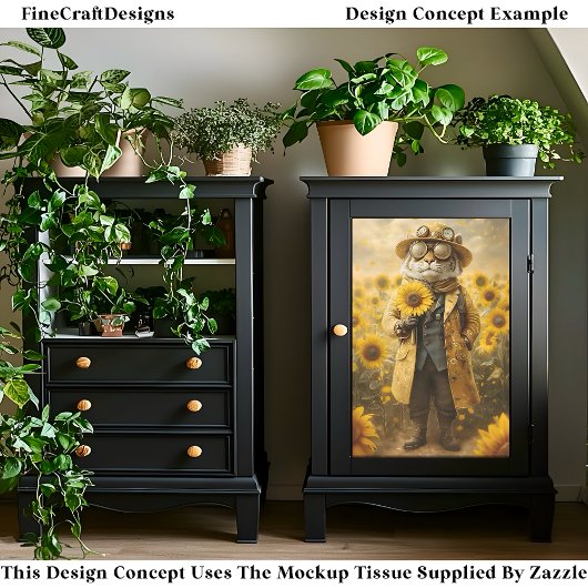 Fantasy Steampunk Tijger, Zonnebloemen AK9F Decoup Tissuepapier