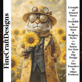 Fantasy Steampunk Tijger, Zonnebloemen AK9H Decoup Tissuepapier