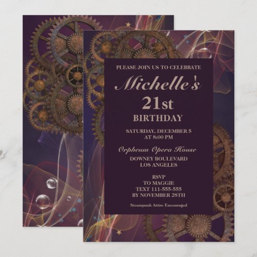 Fantasy Steampunk Verjaardagsuitnodiging Kaart (Voorkant / Achterkant)