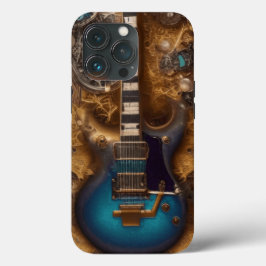 Fantasy Steampunk Vintage Blauwe Gitaar Waterverf Case-Mate iPhone Case