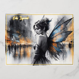 Fantasy stedelijke fee elegante schoonheid dromeri folie feestdagen briefkaart
