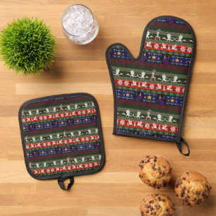 Fantasy stijl lelijke trui patroon ovenwant & pannenlap set