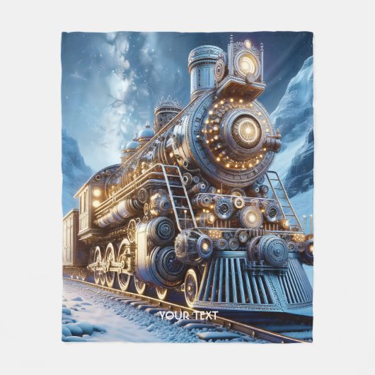 Fantasy Stoomtrein Winter Fleece Deken (Voorkant)
