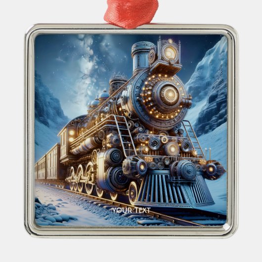 Fantasy Stoomtrein Winter Metalen Ornament (Voorkant)