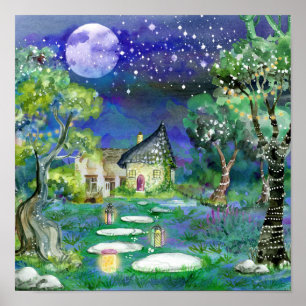 Fantasy Storybook Fairyland Landscape Afbeelding Poster