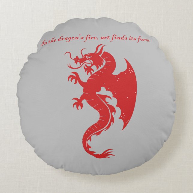 Fantasy Stroke Dragon kunst merchandise Rond Kussen (Voorkant)