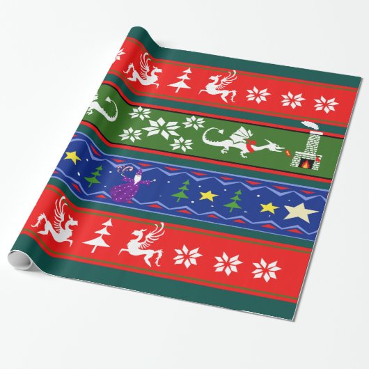 Fantasy Style Ugly Sweater Pattern Cadeaupapier (Uitgerold)