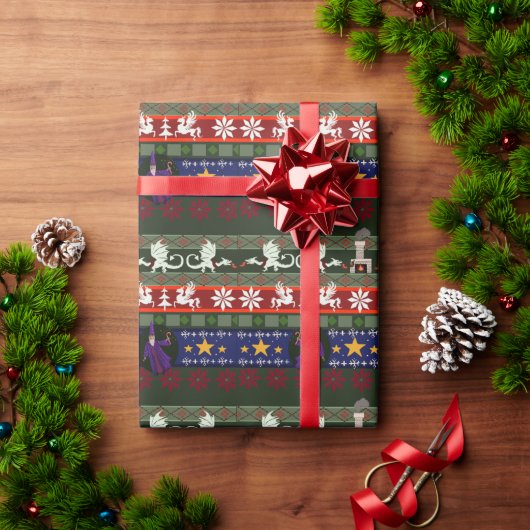 Fantasy Style Ugly Sweater Pattern Wrapping Paper Cadeaupapier (Feestdagen Geschenken)