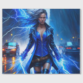 Fantasy Super Hero Meisje Met Bliksemkracht Cadeaupapier (Vlak)