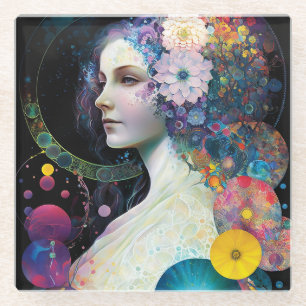 Fantasy Surreal Cosmic Woman Goddess Glazen Onderzetter