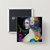Fantasy Surreal Cosmic Woman Goddess Vierkante Button 5,1 Cm (Voorkant /achterkant)